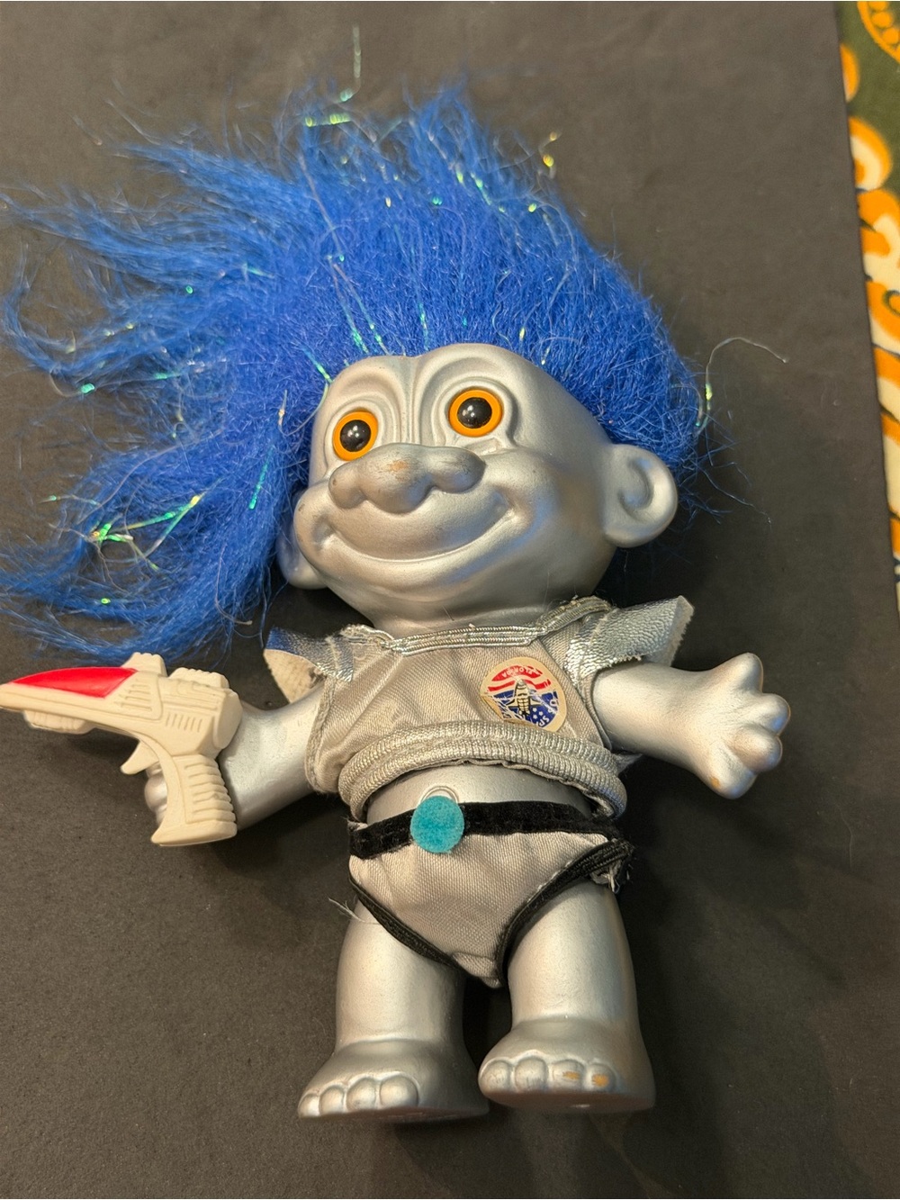 Russ Silver Space Troll Doll with Blue Hair and Ray Gun